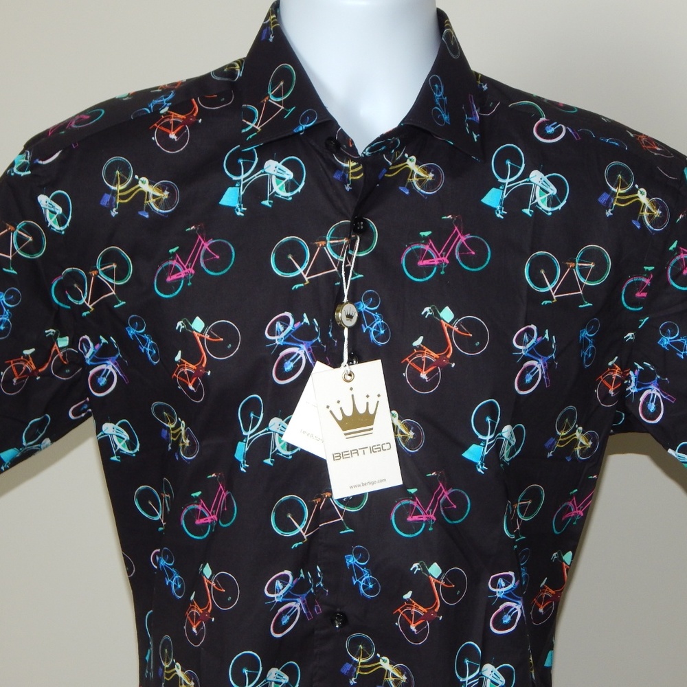 BERTIGO CROWN HENRY SHAPED FIT COTTON BLACK SHIRT